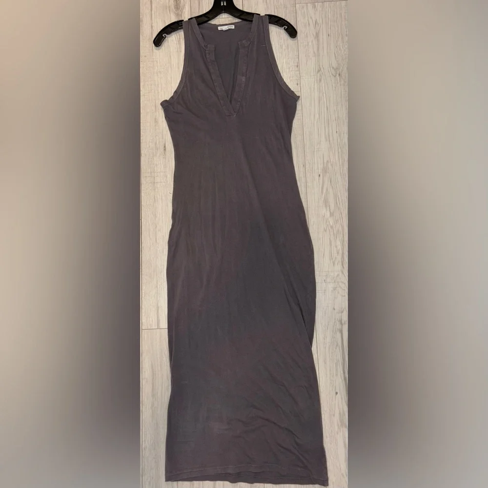 James Perse Gray Knit Stretch V Neck Sleeveless Long Dress Size 1 *Flaw* - Picture 2 of 8